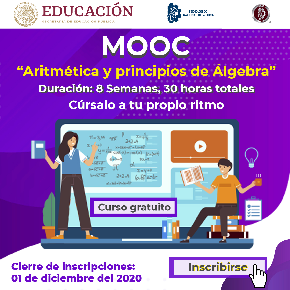 CIIDET's tweet photo. ¡CURSO TOTALMENTE GRATUITO Y EN LÍNEA!
El #CIIDET te invita a inscribirte al MOOC "Aritmética y principios de Álgebra".
Para jóvenes de secundaria, bachillerato o universidad que deseen fortalecer las bases de sus conocimientos sobre estas áreas
Visita:
https://t.co/Dx1cYq5gB3 https://t.co/C2tCGaecgW