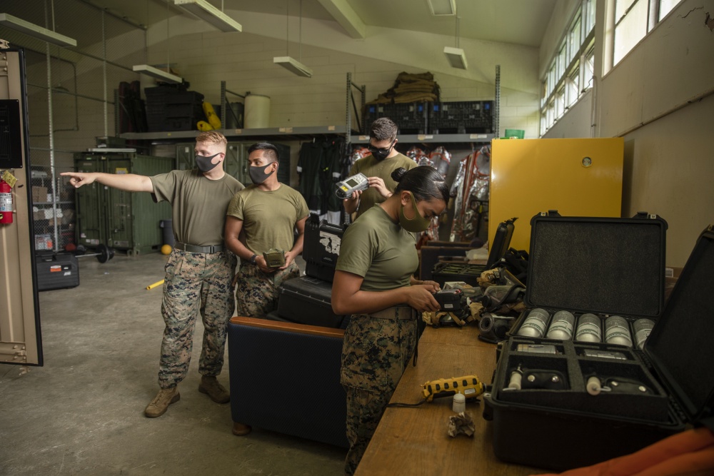 USPACOM's tweet photo. .@PacificMarines with @IIIMEF chemical, biological, radiological and nuclear #CBRN responders platoon, #3MARDIV, perform preventative maintenance checks and services at Camp Courtney, Okinawa. #SemperFi #PMCS #FreeandOpenIndoPacific. https://t.co/wlWdBQdBzd
