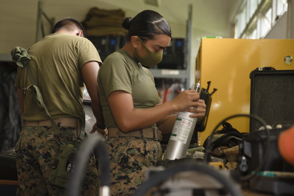USPACOM's tweet photo. .@PacificMarines with @IIIMEF chemical, biological, radiological and nuclear #CBRN responders platoon, #3MARDIV, perform preventative maintenance checks and services at Camp Courtney, Okinawa. #SemperFi #PMCS #FreeandOpenIndoPacific. https://t.co/wlWdBQdBzd