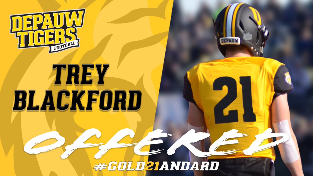 BlackfordTrey's tweet photo. Very blessed and excited to announce that I have received an offer to @DePauwTigersFB!! Thank you @FBCoachEngle for extending me the offer!
@ToTheTopGoodwin @Daygofootball #5thoffer https://t.co/xgQ8rnODU5