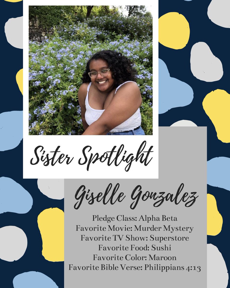muep_txst's tweet photo. ✨Fridays = Sister Spotlights✨
• • •
Learn more about our beautiful sister Giselle’s favorite things!💛 #MuLove #Sisters #TXST #MuEpsilonTheta https://t.co/WNUkkgysza