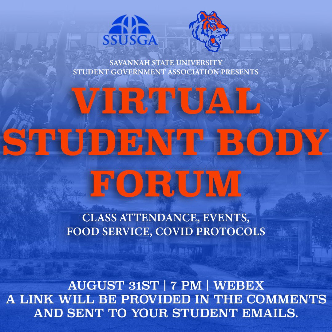 SSUSGA1890's tweet photo. #SSU The 1st Student Body Forum will be Monday evening @7pm 
We will be providing campus updates that you will want to hear about . Tune in and be informed #WhyNotSSU? 

Link Below 
https://t.co/IWOWhlRFQ9 https://t.co/CLJOmC3hLk