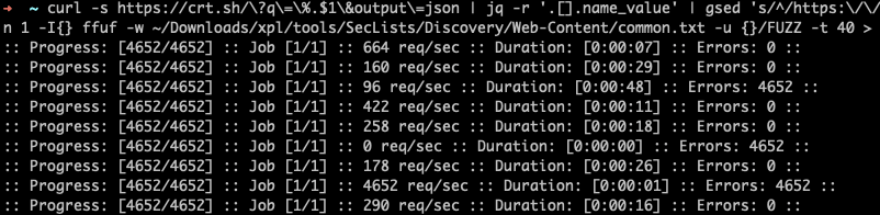 hex0x42424242's tweet photo. DNS Recon and Fuzzing with FFUF in one line 👊

curl -s https://t.co/5WfNt2sR5G\?q\=\%.$1\&amp;output\=json | jq -r '.[].name_value' | gsed 's/^/https:\/\//' | sort -u | xargs -n 1 -I{} ffuf -w ~/common.txt -u {}/FUZZ -t 70 > fuzzing_domain.txt

#bugbountytips #bugbounty #Pentesting https://t.co/baoCN4RQdn