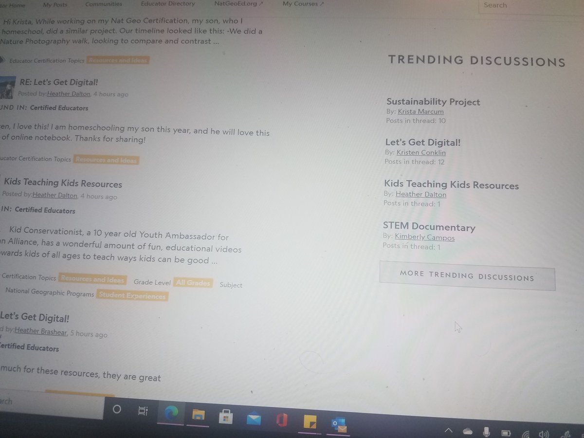 KimberlyC127's tweet photo. Im at the @NatGeo educational community website for educators  doing research and I see myself on trend discussions. All I have to say is Awesome! #nationalGeographic #natgeo #natgeoeducator @drvickip https://t.co/HkRIZCfdG8