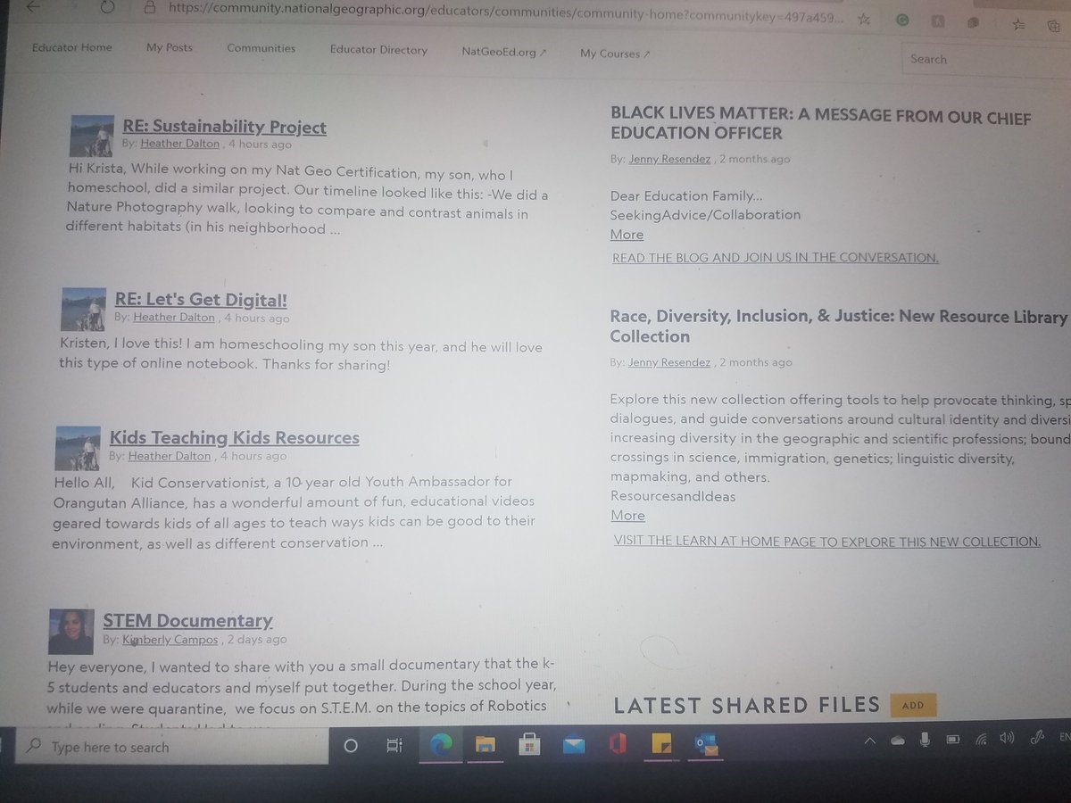 KimberlyC127's tweet photo. Im at the @NatGeo educational community website for educators  doing research and I see myself on trend discussions. All I have to say is Awesome! #nationalGeographic #natgeo #natgeoeducator @drvickip https://t.co/HkRIZCfdG8