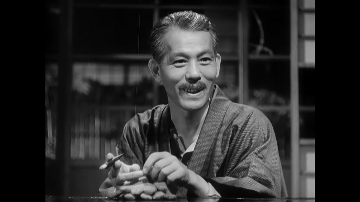 This unexpected encounter of two old male friends is a regular occurrence in Ozu’s later films, here it’s clearly linked to the central conflict of marriage.