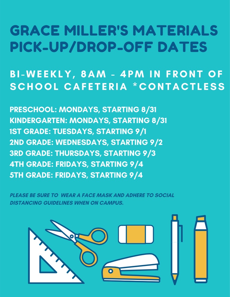 Thank you all for a great first week back to school! Our bi-weekly, contactless materials pick-up/drop-off starts next week. Teacher bins will be located in front of the cafeteria on your designated day. We'll see you then! #Roadrunners #BUSD