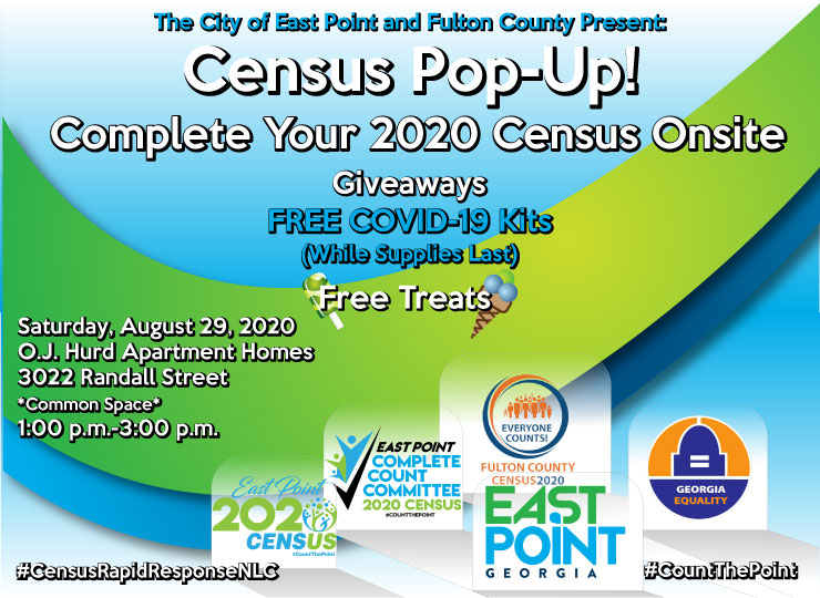 cityofeastpoint's tweet photo. Join the East Point CCC, @FultonInfo and GA Equality this Sat at OJ Hurd Apartment Homes from 1pm-3pm for our Census Pop-Up! We'll have free giveaways, free ice cream and you can respond to the 2020 Census onsite! #CountThePoint #EveryOneCounts
#CensusRapidResponseNLC https://t.co/iwN2sJX2jj