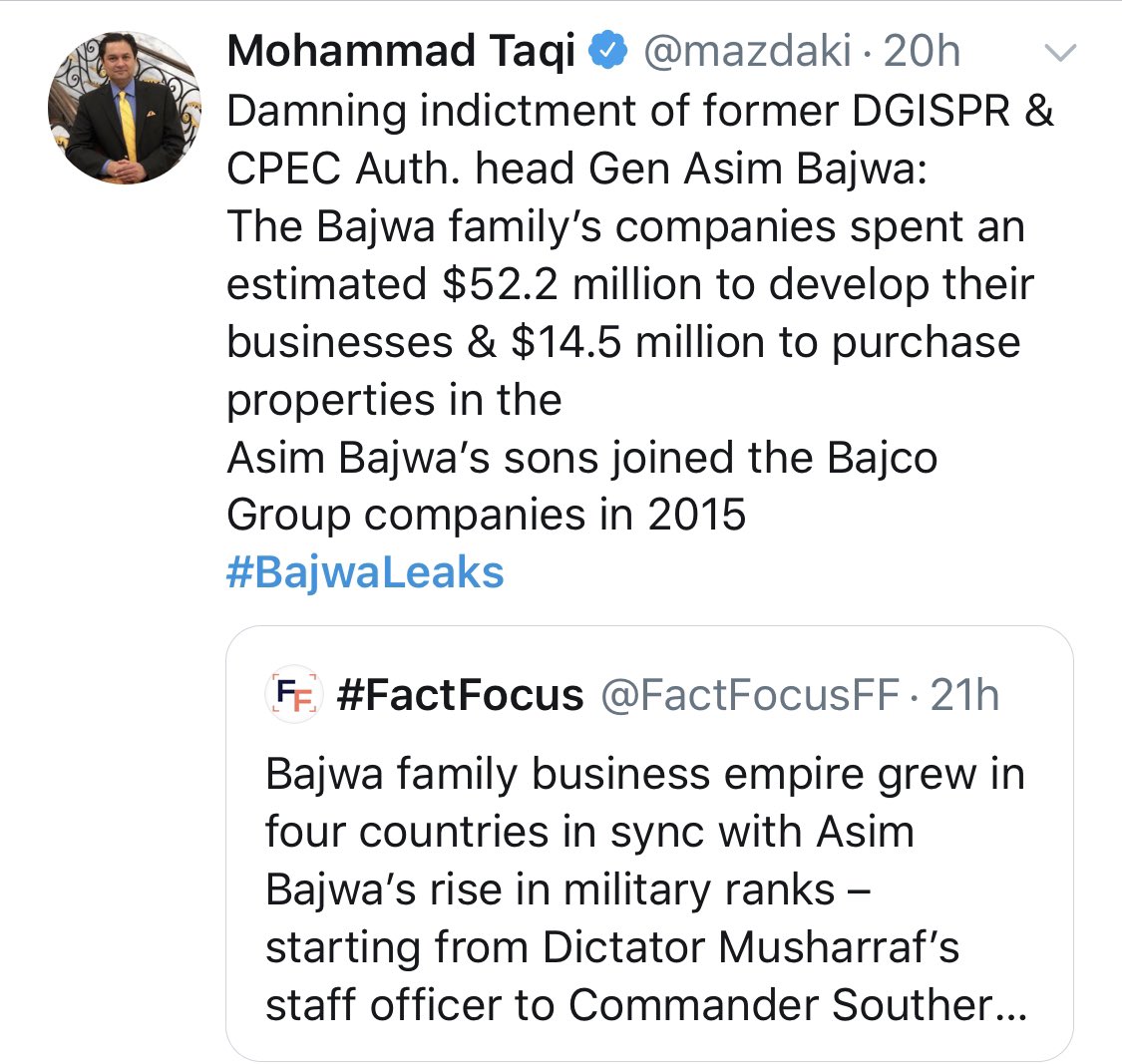 Now let’s look at how they link Gen Asim Bajwa to these Pizza shops:Story makes a ridiculous claim & leaves it for others to figure it out.The claim is that Gen Bajwa used his position to build an “secret empire” of Pizza franchises, let’s see how frivolous the claim is:/6