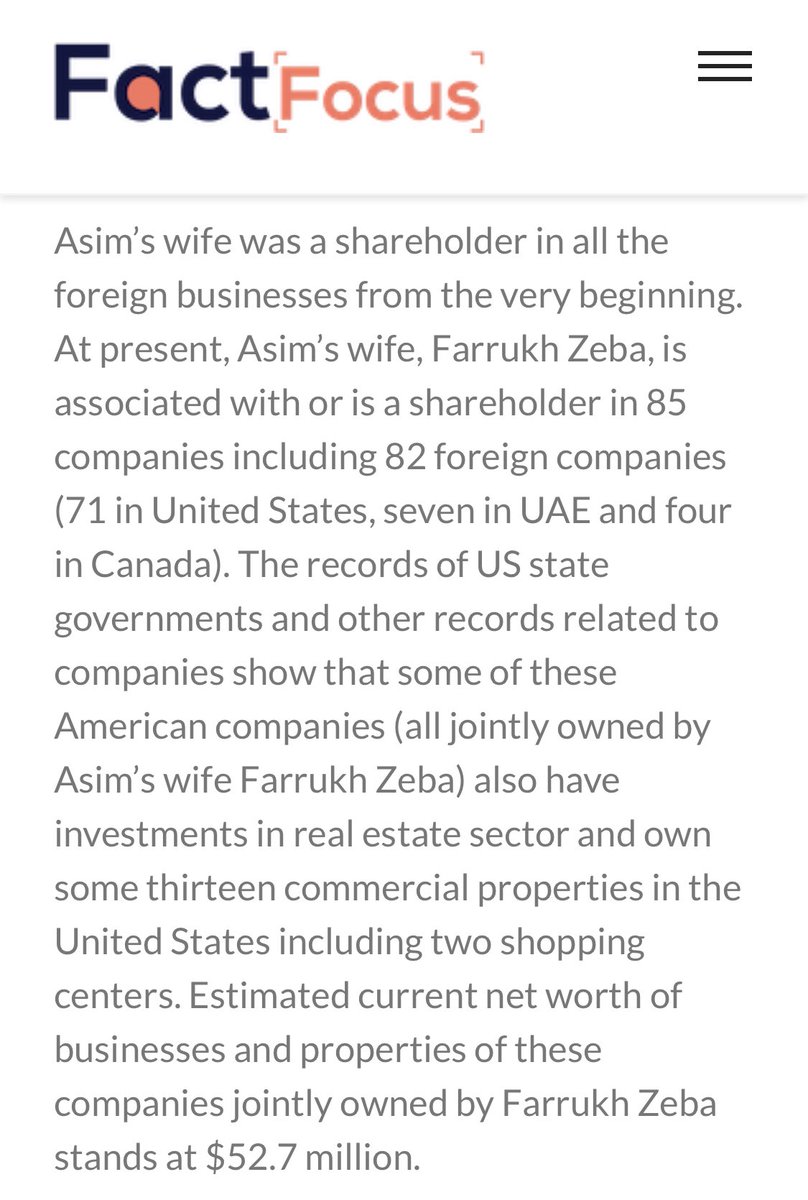 So why would LtGen Asim Bajwa, Commander Southern Command & Head of $62bil CPEC Authority be running Pizza franchises in US?!Ans. is he doesn’t!!Report claims he does, because his wife owns part of LLC Company & didn’t declare it in Tax returns.Let’s look at this claim:/9