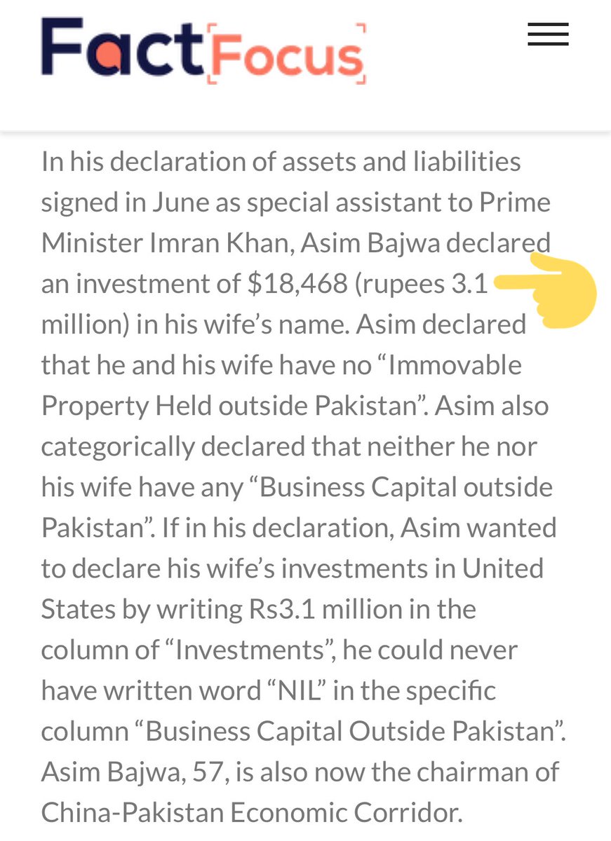 Report itself admits that “Asim Saleem Bajwa has infact declared an investment of $18,468” in his wife’s name.”But then peddles propaganda by frivolously claiming that she owns capital & his declaration contains “No immovable property or business capital outside Pakistan.”/11
