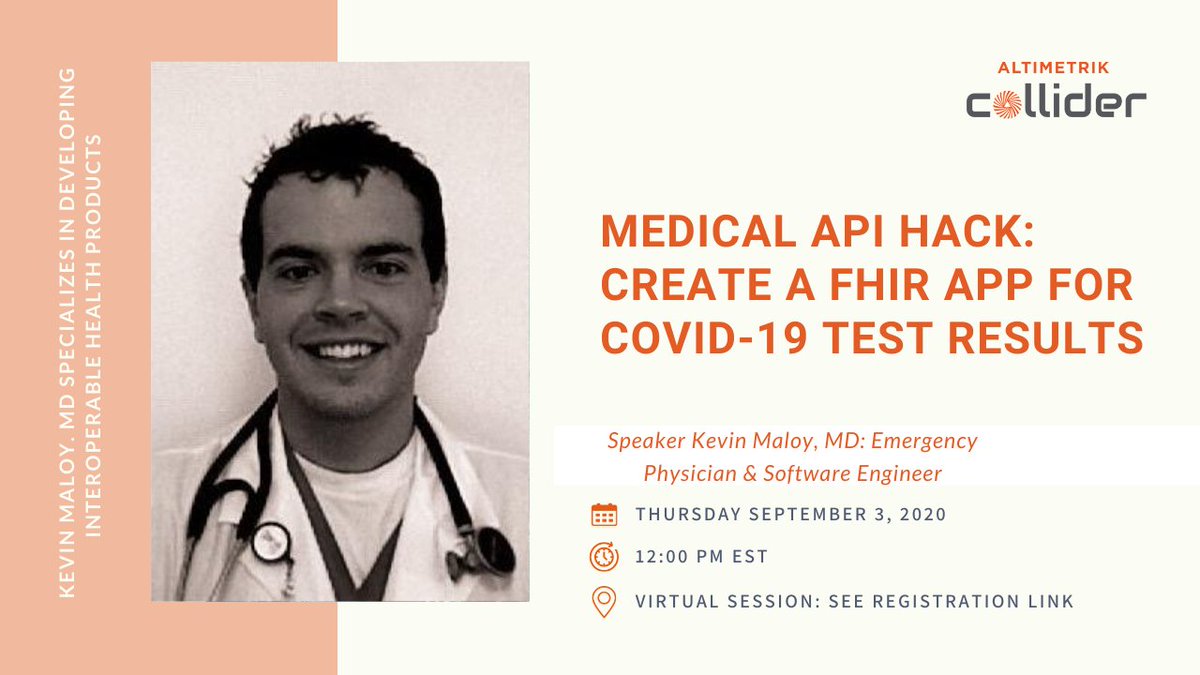 ColliderHub's tweet photo. What if you could easily create an app to pull COVID-19 test results? You can! Come learn over lunch on 9/3 at 12pm EST as @maloykr teams up with #colliderdetroit to make a FHIR app using HTML, Javascript, and some cool API endpoints!
https://t.co/liAjpz3SQq https://t.co/TOdfzmwbtx