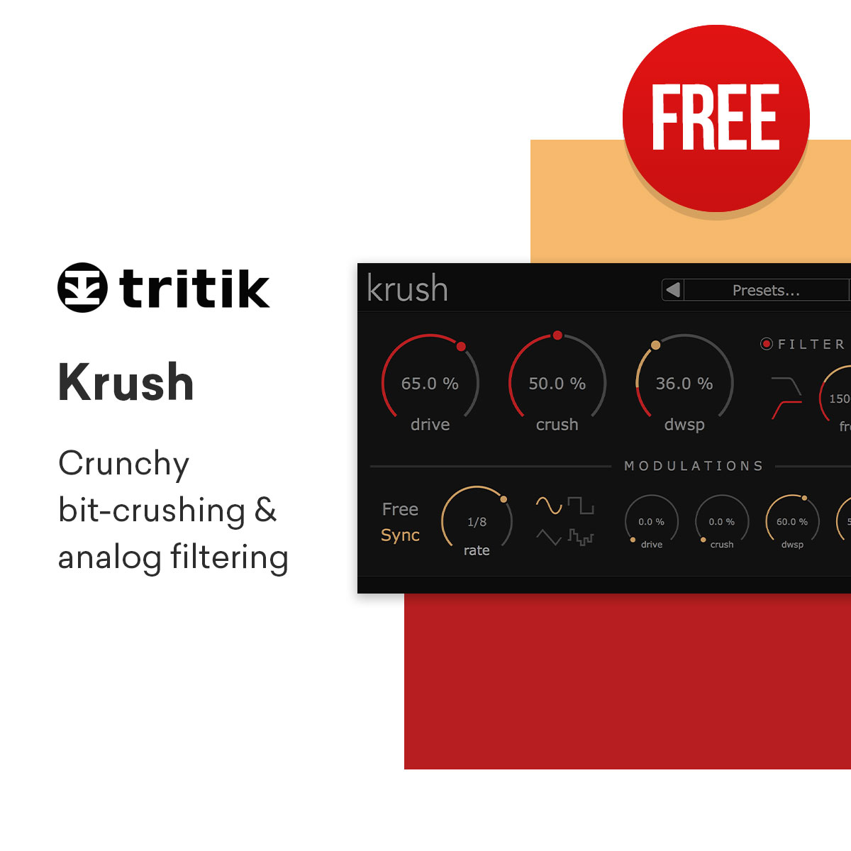 PluginBoutique's tweet photo. #FreePluginFriday With its bit crushing and down sampling algorithms, Krush combines the crispy taste of the digital realm with the warmth of its drive stage and analog modelled resonant filters. 💥
Learn more... https://t.co/Oq2QBlB1RX https://t.co/BN8gsvD1gX
