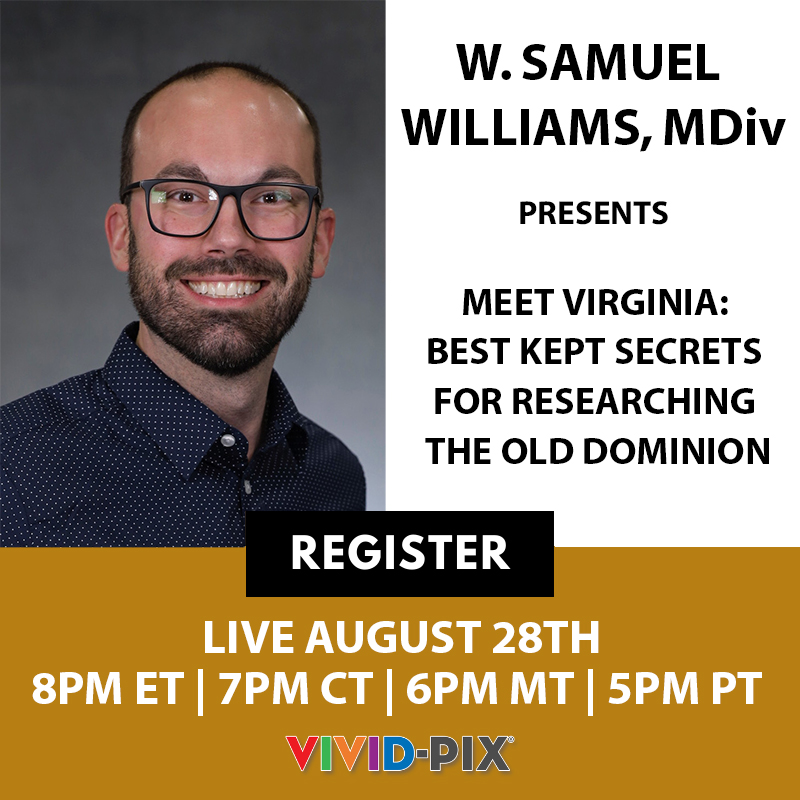 There are still some seats left for <a href="/sosonkyrie/">Sam Williams, The Orthodox Genealogist, LLC</a> FREE #VividPixRoundTuit webinar on researching in Virginia! 

Save your seat by registering at: bit.ly/3gFb2pR

#vividpix #Virginia #Genealogy #freeclasses