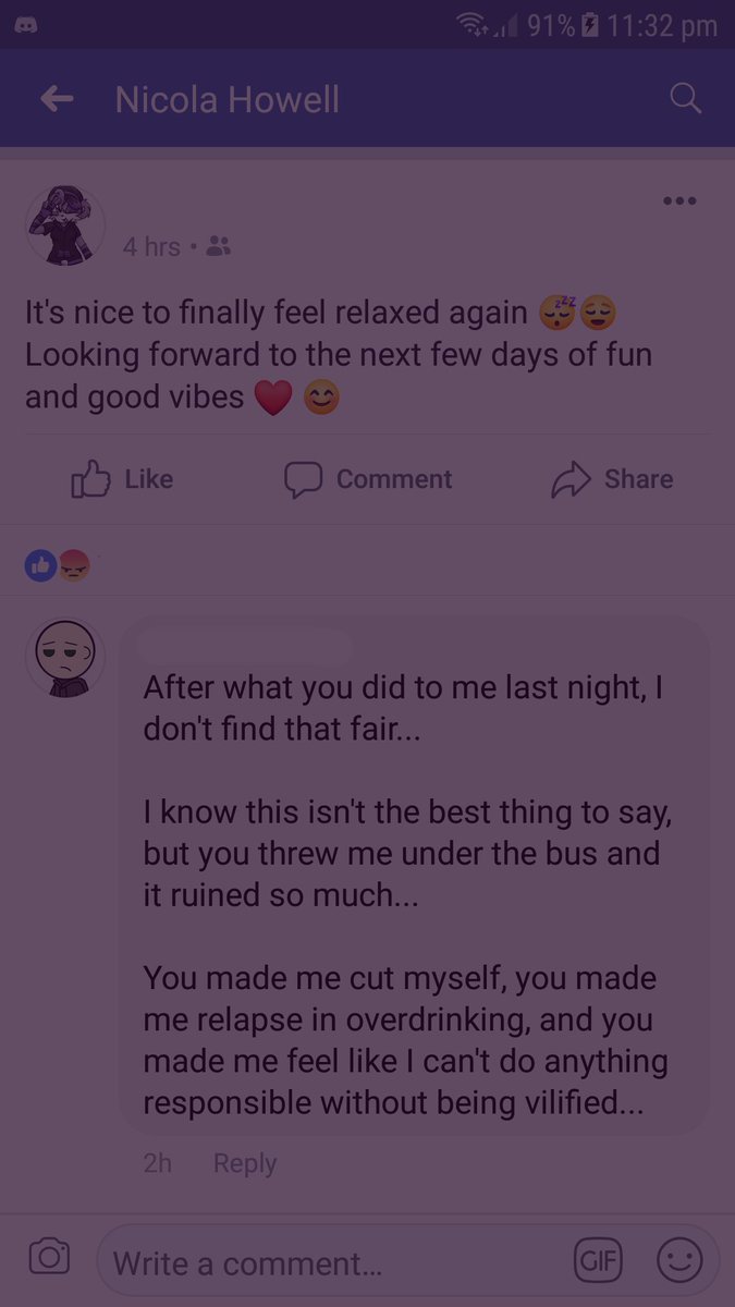 You even went as far as to take a post Nikki made about finally having a good time, and making it about yourself once again, despite it having NOTHING to do with you. On top of that guilt tripping them by telling them how much you cut yourself and blamed them for it.