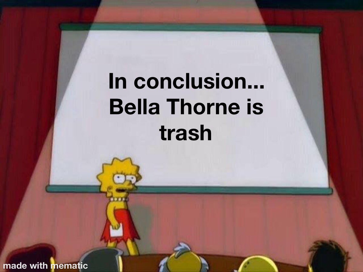 Bella Thorne;
- Hopped on OnlyFans with no intent on taking it seriously
- Made 2 milli in 48 hours
- Scammed her fans
- Ruined the platform for other creators
- Cause OF to cap pricing 
- Financially impacted other creators
- Exploited the platform to make a movie...