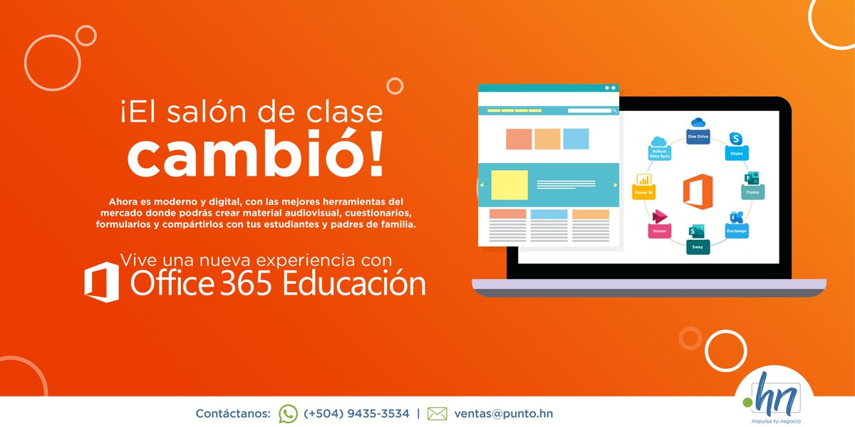 Punto_hn's tweet photo. Conoce las herramientas que solo Office 365 Educación te ofrece y conviértelo en tu salón de clase📚💻
Contactanos y descubre nuestras promociones del mes a ventas@punto.hn o nuestro Whatsapp https://t.co/oq9RrZNMmW
#SomosPuntoHN #PuntoHN #ImpulsatuNegocio
. https://t.co/hEWgIhhwat