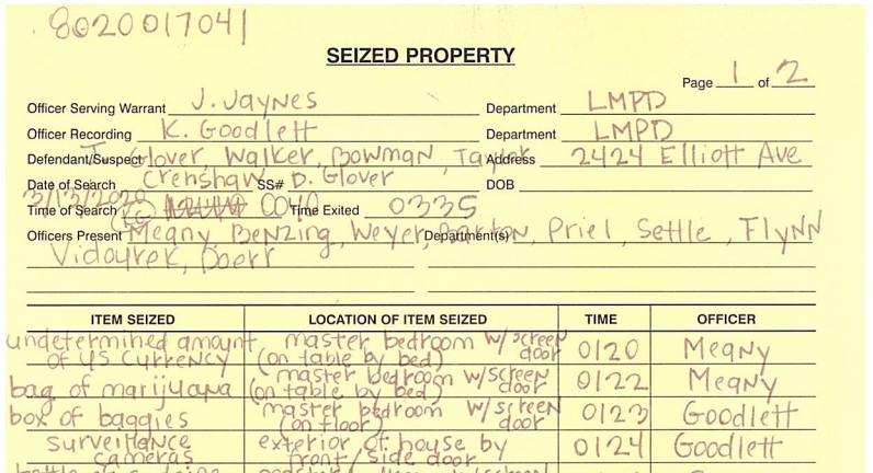 Det. Kelly Goodlett is the same officer who  @Samaguiar1982 alleges manipulated the time of the search on seized property logs from that night's warrants on Elliott Avenue.Here are the documents he references: