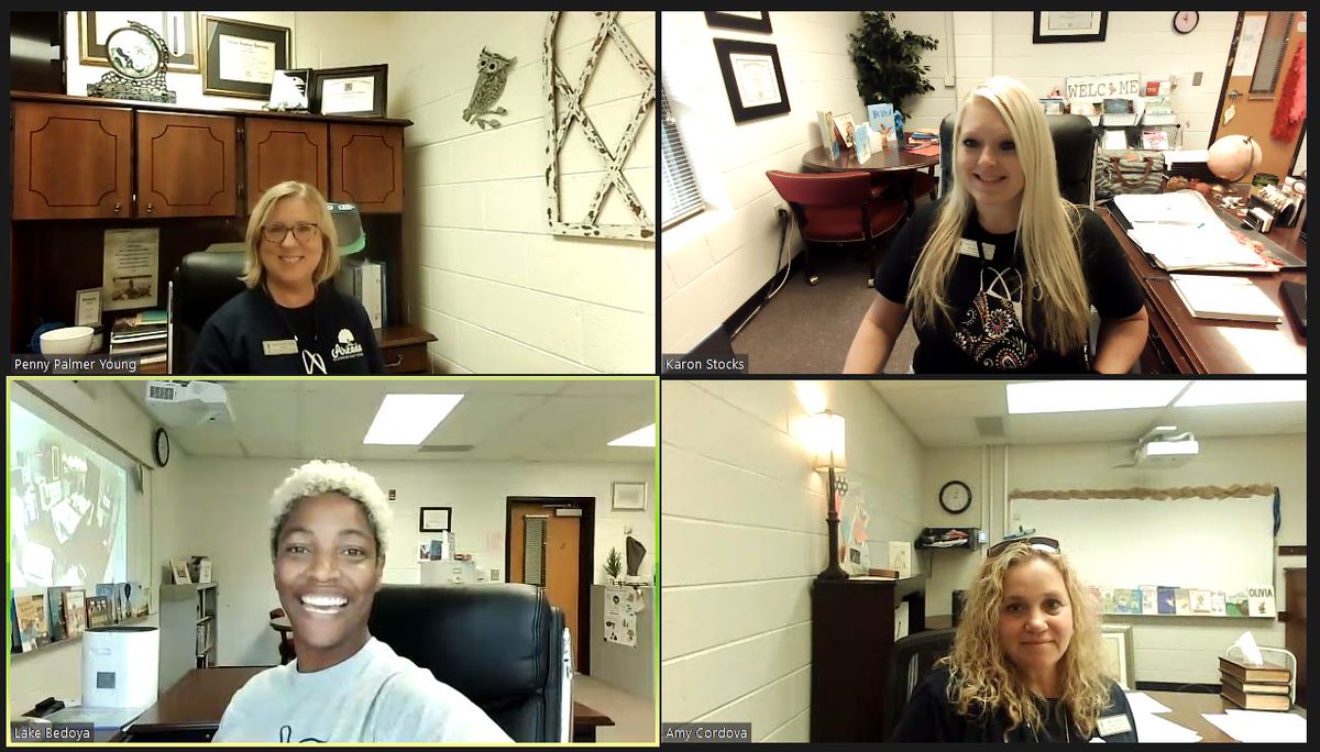 ArcadoSchool's tweet photo. Teachers and students aren't the only ones zooming today.  Arcado's administrative team is busy planning for the weeks ahead! #ArcadoES #BetheLight https://t.co/BPllUkTbrX