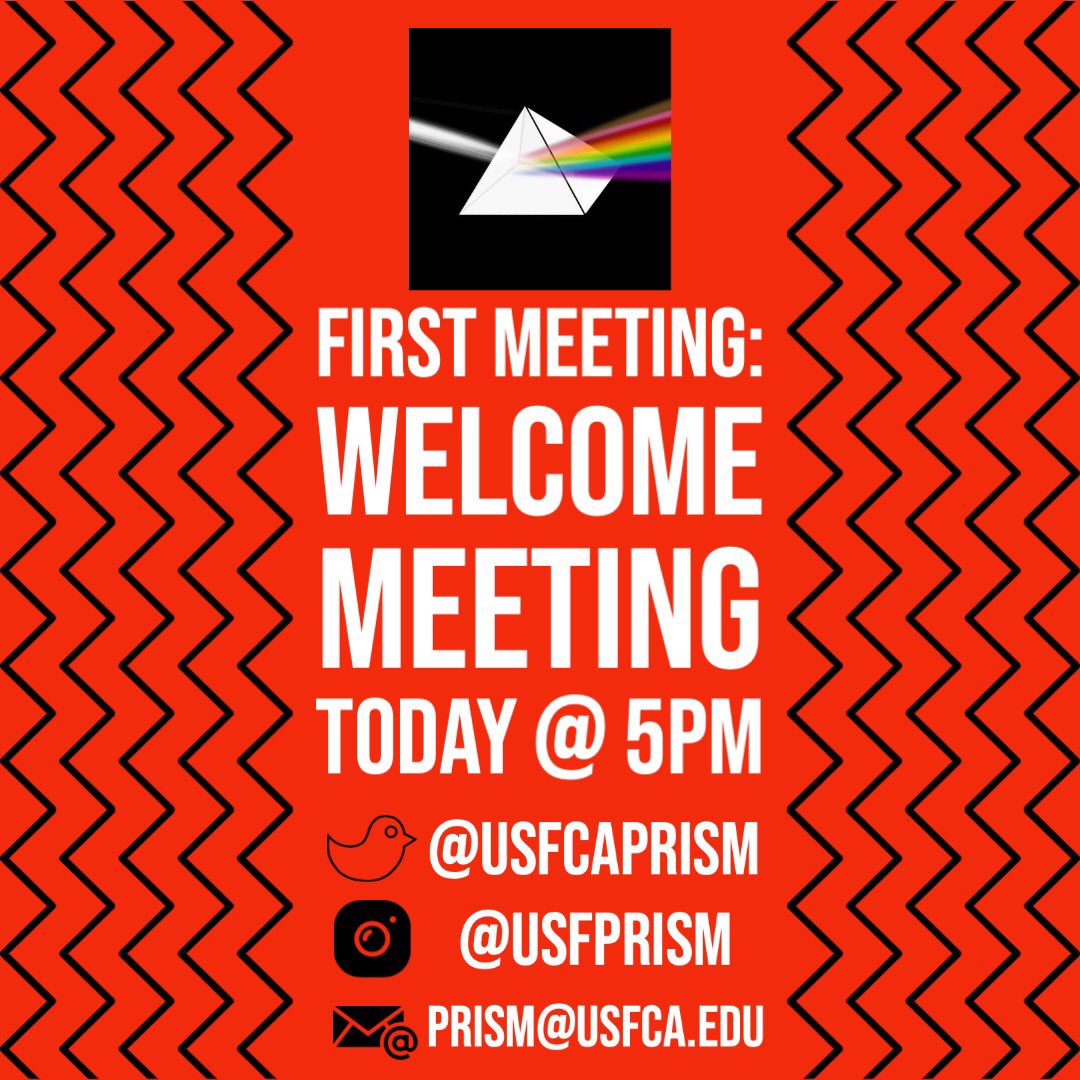 USFCAprism's tweet photo. Our first meeting of the year is tonight at 5PM PDT! Zoom link will be sent out to our mailing list shortly, so keep an eye out for that. Hope to see you there! :) https://t.co/ninYh6m8Eg