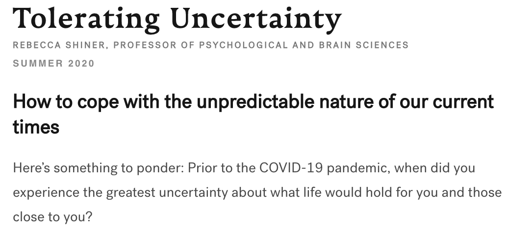 colgateuniv's tweet photo. Professor Rebecca Shiner discusses coping with uncertainty during the COVID-19 pandemic. https://t.co/yLtHOqpfz6 https://t.co/0xbBe1loMY