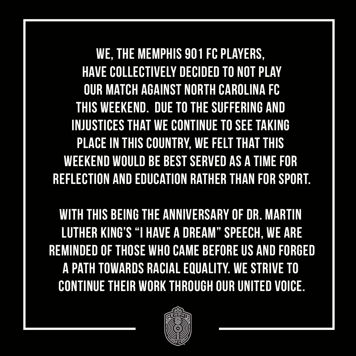 Memphis901FC's tweet photo. Statement from Memphis 901 FC Players. https://t.co/dvCpgfjKLr