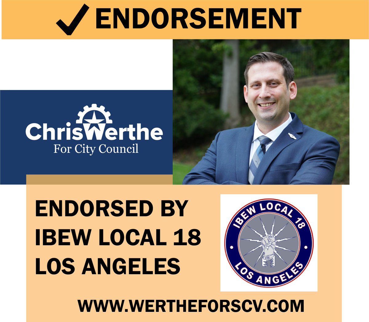 ChrisWerthe4SCV's tweet image. New endorsement! As a proud local 18 member, this endorsement means so much, thank you for your support! @IBEWLocal18 #UnionStrong #BlueWave2020 #BlueTsunami2020 #IBEW