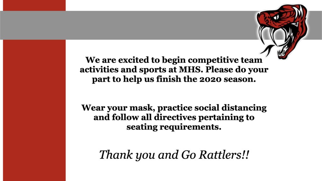 spcsdrattlers's tweet photo. Reminder: Please follow all AAA guidelines for social distancing, the wearing of masks, and seating while attending school events. Thank you for supporting our students. #GoRattlers https://t.co/eQgmRvhnhr