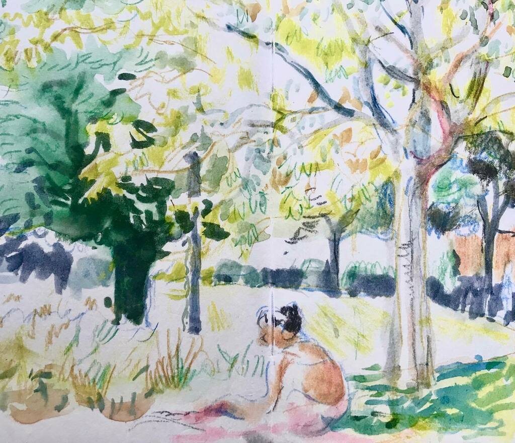 Found a few sketches from my bike escapades around London parks during lockdown earlier this summer... this one I did in the little park of Spa Fields, Southwark. 

#londonsketchbook 
#urbansketching #urbansketchers 
#spafields #southwark 
#watercolour
#watercolorart
#waterc…