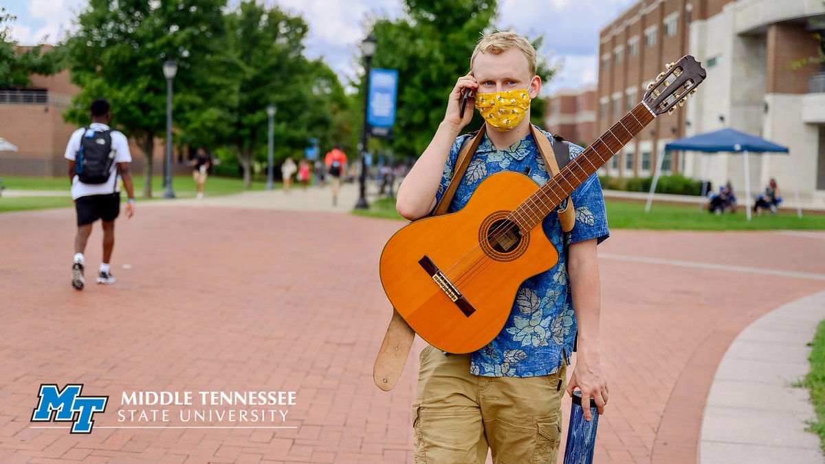 MTSUNews's tweet photo. Week one's nearly done at #MTSU, y'all! Hope your #fall2020 classes are going smoothly, whether IRL, virtual or a mix. (We see you, too, Saturday classes!) Keep staying safe, enjoy some well-deserved R&R this weekend if you can & #maskup on Monday! #TrueBlue #MTSUStayOnCourseππ https://t.co/1RRyM0irCH