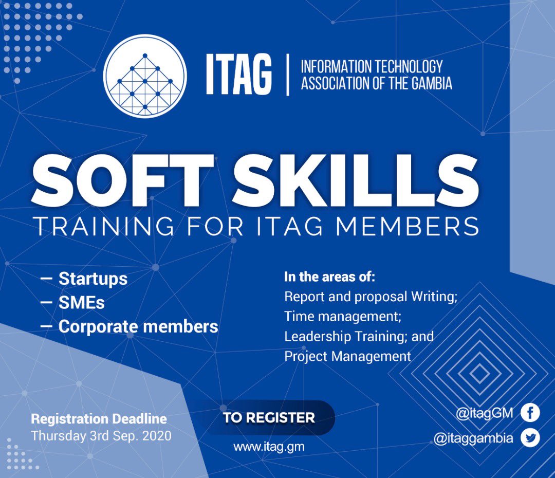 ITAGGambia's tweet photo. Look what @itaggambia has in store for you... capacity building training for our members. Register here https://t.co/hA5VWEFPZx if you are a startup, SME corporate or a Corporate member ... The Voice Of #ICT in the #Gambia @berangillen @yepgambia  @menggeh @GamChamber @GambiaNYC https://t.co/VfaXk2x8tm