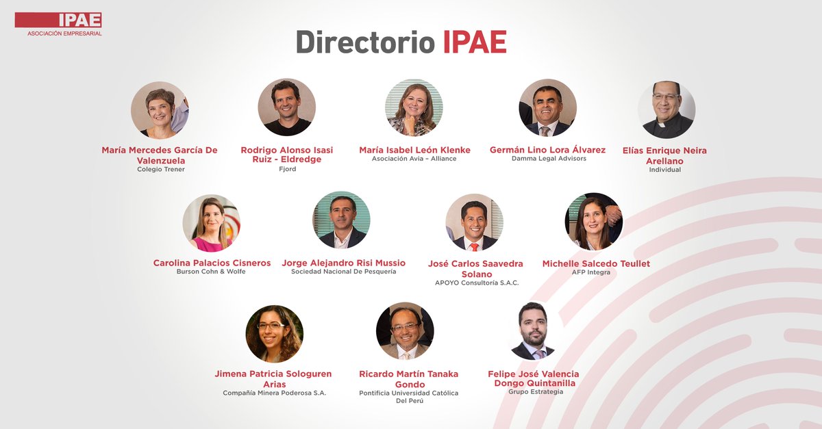 ¡Directorio IPAE 2020-2021!
Desde <a href="/IPAEPERU/">IPAE Acción Empresarial</a> destacamos el nombramiento de reconocidos especialistas en sus rubros e instamos su compromiso de seguir impulsando la reflexión, el debate y la ejecución de iniciativas para el desarrollo del Perú. 
Conoce más👉bit.ly/3gGROjw