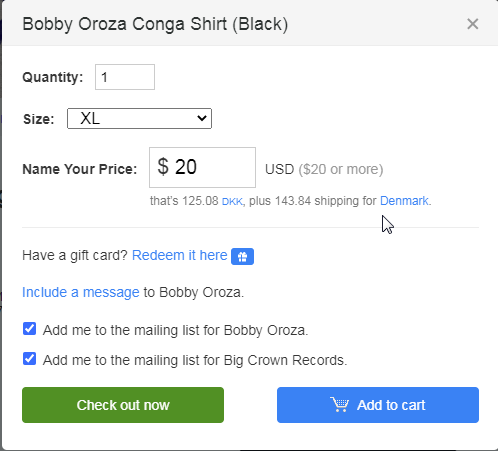 MortenPay's tweet photo. Big fan of @bobby_oroza and @bigcrownrecords , not so much the shipping cost 😟 how about an european station, thinking someting in Finland perhaps? 😉 https://t.co/0s1duO5wCF