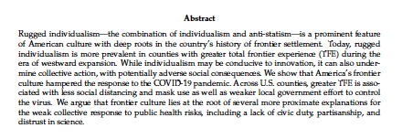 “Rugged Individualism and Collective (In)action During the COVID-19 Pandemic” – new paper with  @SamuelBazzi and  @melesemesay [1/8]Full paper:  http://www.bu.edu/econ/files/2020/08/BFG_Individualism_COVID.pdf