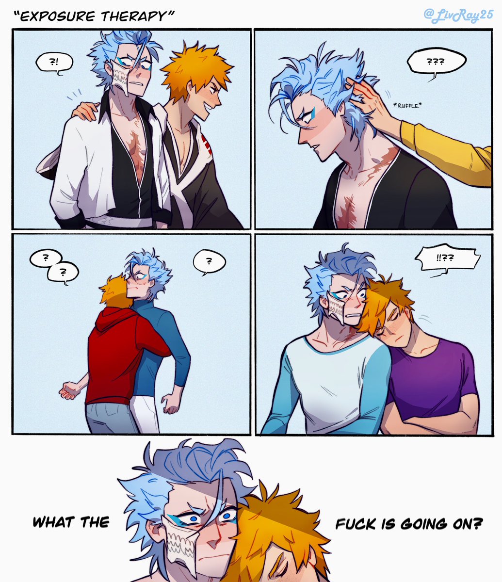 for @murderlight ❤️
ichigo is on a noble mission to cure grimmjow's touch starvation
(bonus undercut!)
#bleach #grimmichi 