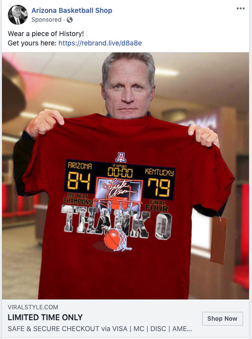 BauerOnTheMic's tweet photo. This ad popped up on facebook - some jackass just trying to make $$ off Lute's death and a clearly photoshopped @SteveKerr.
🤦‍♂️
#RIPLute #RIPLuteOlson https://t.co/irXTo6s8d3