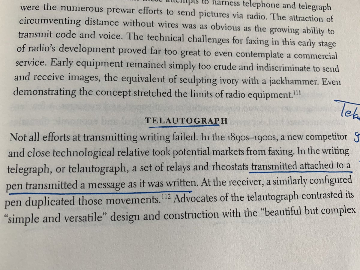 Also there are all these related competing technologies over time. Like the “teleautograph” that transmuted the movement of the pen and not what was inscribed.