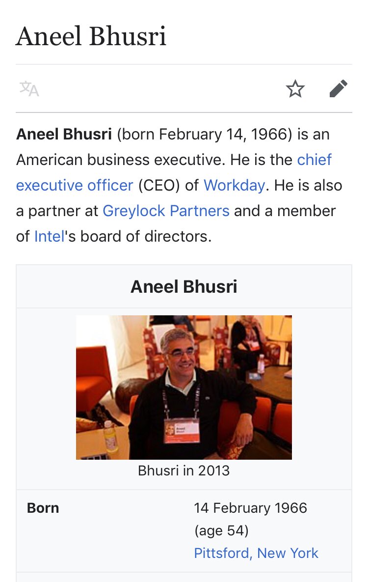 101/ ANEEL BHUSRIWorkDay Founder, Intel BOD, GreyLock PartnersFocus: Cloud storageTried to keep Trump in Paris scam-Stepped down at Intel late 2019 (count it!)-donated $1m to COVID-Wants workers to go back to workGP needs its own dig - capital investment forFBAirBnB