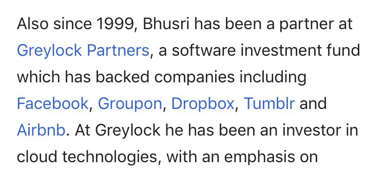 101/ ANEEL BHUSRIWorkDay Founder, Intel BOD, GreyLock PartnersFocus: Cloud storageTried to keep Trump in Paris scam-Stepped down at Intel late 2019 (count it!)-donated $1m to COVID-Wants workers to go back to workGP needs its own dig - capital investment forFBAirBnB