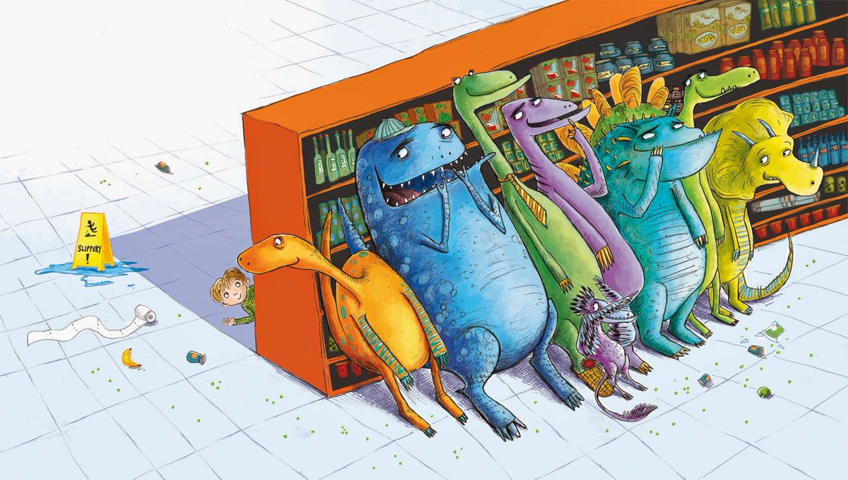 No.36  #LibraryTop50 Sarah Warburton  @SarahWarbie works in yummy colours that make you want to visit whatever party, princess palace or even dinosaur-infested supermarket that appear in her books. She has an eye for funny detail and striking compositions  http://sarahwarburtonillustrations.co.uk 