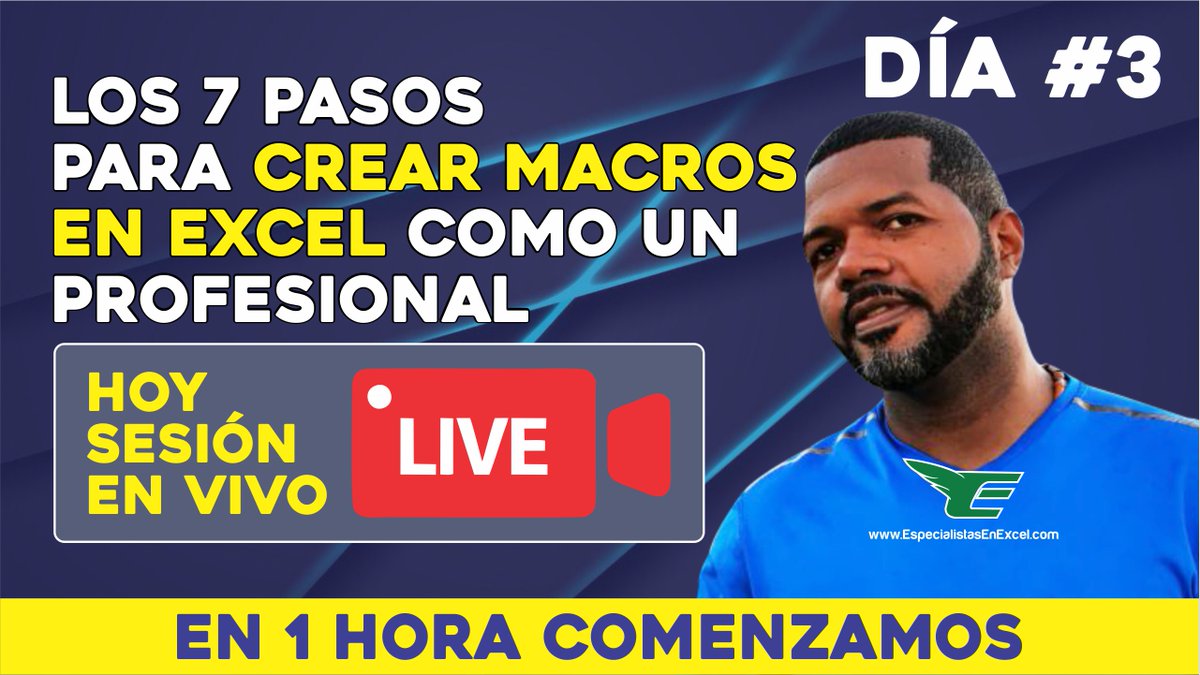 ee_excel's tweet image. SESIÓN EN VIVO HOY! - EVENTO EXCLUSIVO
7 PASOS PARA CREAR MACROS en #Excel COMO un PROFESIONAL Día #3
¿No te has registrado? HAZLO AHORA!!
👉bit.ly/Evento_GRATIS_…
Síguenos en YouTube GRATIS!!!
goo.gl/FrswaC
#AprendiendoExcel #CursoExcel #TipsExcel #MacrosDeExcel