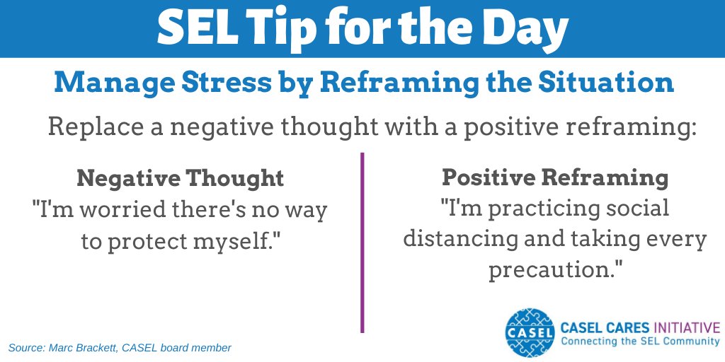 Today’s #SEL tip comes from CASEL board member @MarcBrackett. To hear more from Dr. Brackett about managing stress, watch the recording of his #CASELCARES webinar, Strategies for Being Your Best ‘SEL’f: bit.ly/3dI48jm