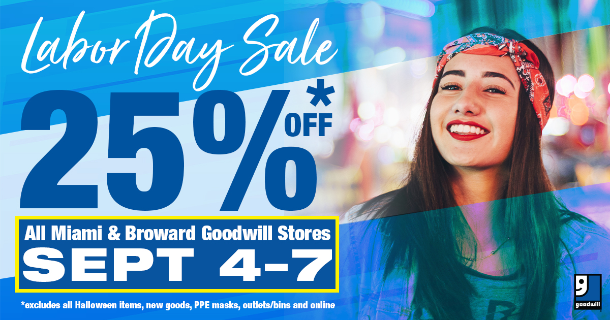 GoodwillSFL's tweet photo. Attention Bargain Hunters! 📣 We’re keeping a close eye on our Overstock 🚛📦 &amp; offering 25% OFF* everything Labor Day Sale #GoodwillSFL - Friday, Sept. 4th - Monday, Sept. 7th. Your purchases fund job training programs for people with disabilities &amp; other barriers to work. 💙 https://t.co/WOtbVkcCA0