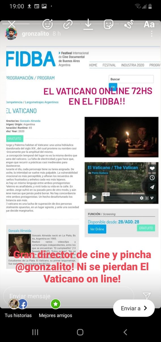 No se pierdan El Vaticano, dirigida por <a href="/gronzalito/">Gonzalo Matildo</a> Almeida! Gran pincha nuestro amigo cineasta!