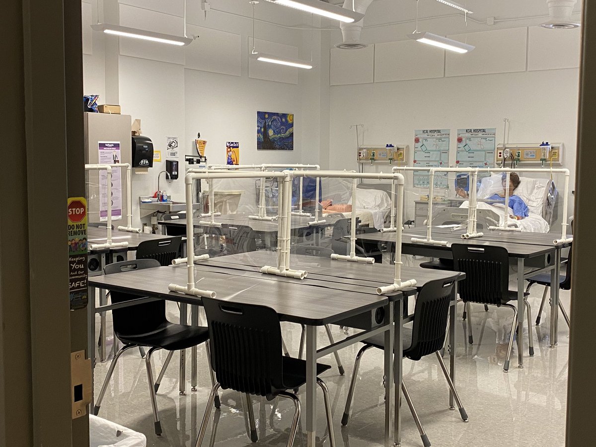 PctKcal's tweet photo. Ready for the new batch of PCTs on Monday. I think the desk shields our team of health science teachers made turned out pretty good. May even let the students decorate the PVC pipes if they would like to. #CelebrateKISD #CTEinKISD https://t.co/2aJucyVCDf