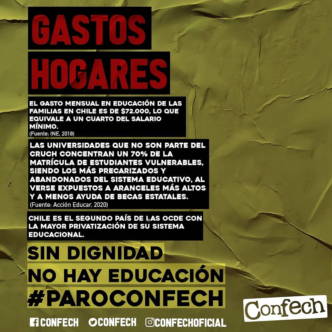 Confech's tweet photo. Sabías qué...

Chile es el segundo país de la OCDE con la mayor privatización de su sistema educacional.

SIN DIGNIDAD NO HAY EDUCACIÓN.

#confech #estudiantes #educación #educaciongratuita #educaciongratuitaydecalidad #paroconfech #paronacional #lucro #universitarios https://t.co/oZsGn34QG5