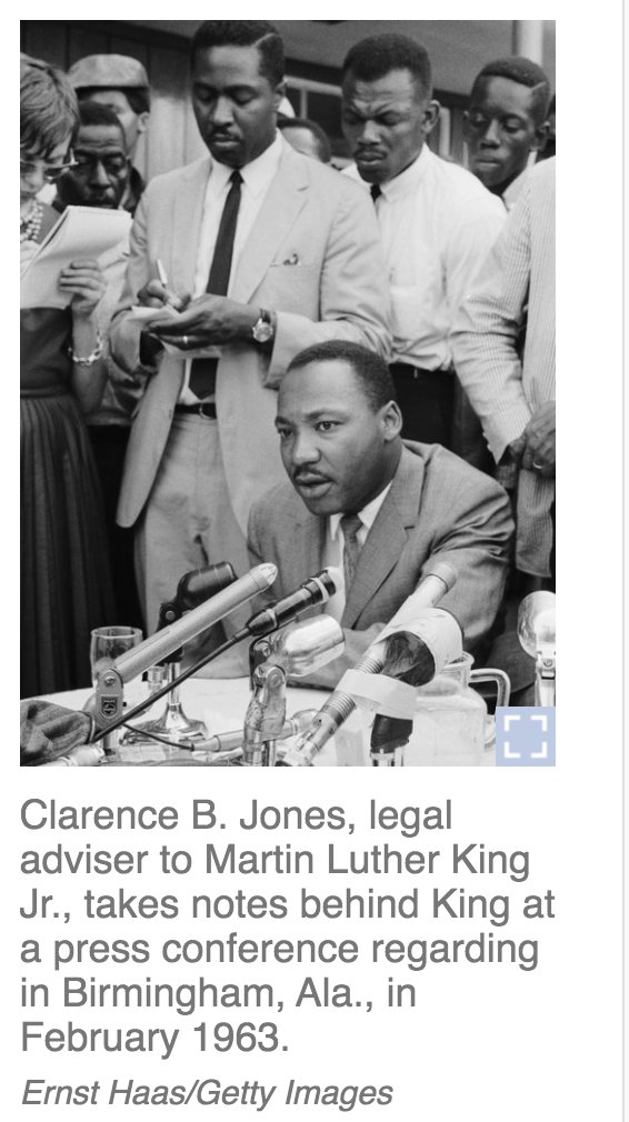 Behind the scenes at the  #MarchOnWashington is Clarence Jones, Martin Luther King Jr's legal advisor who also worked with MLK on talking points, including for the "I have A Dream" speech. 5/7