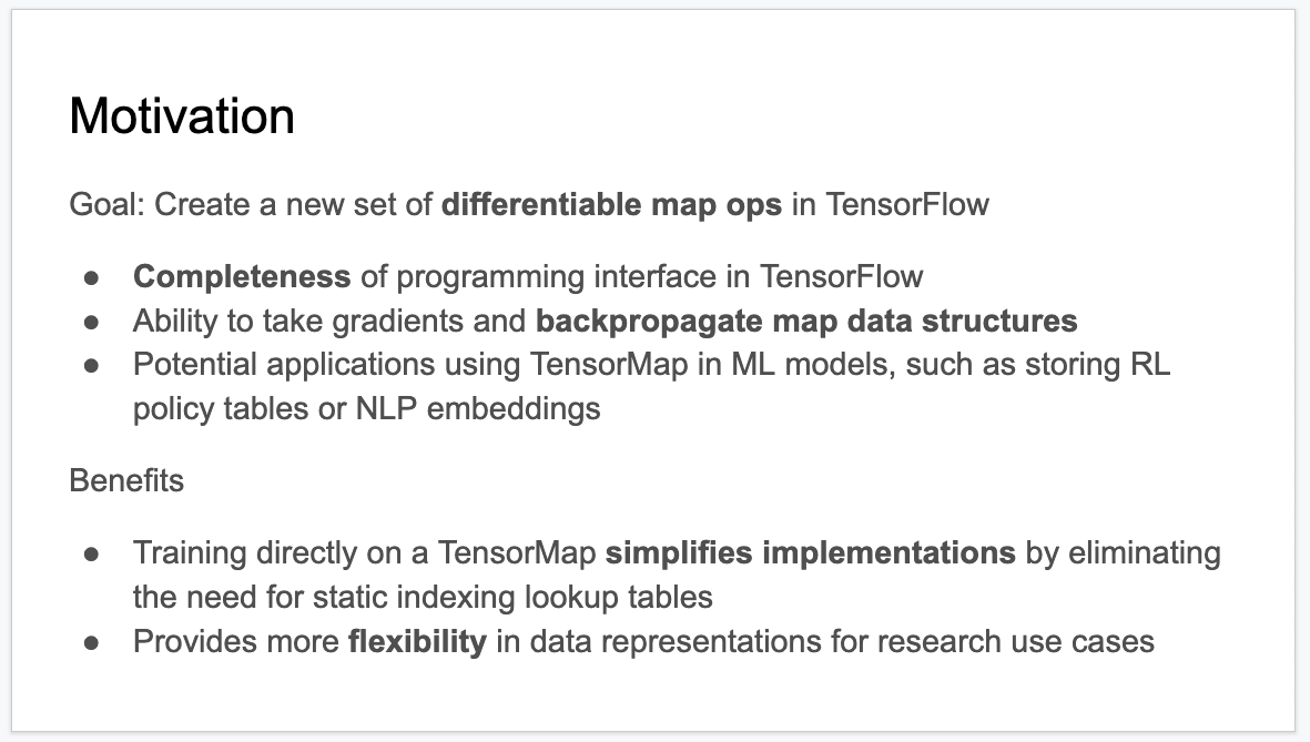 DynamicWebPaige's tweet photo. Announcing a cool new feature in @TensorFlow: differentiable map ops! 🙌✨

If you've ever wanted to store and train embeddings in an embedding model, this should make the process *much* simpler. 😄

https://t.co/0ybR7BB6QN

Amazing work from our TF intern, @kattian_ (@Harvard)! https://t.co/eqfPM7cjiH