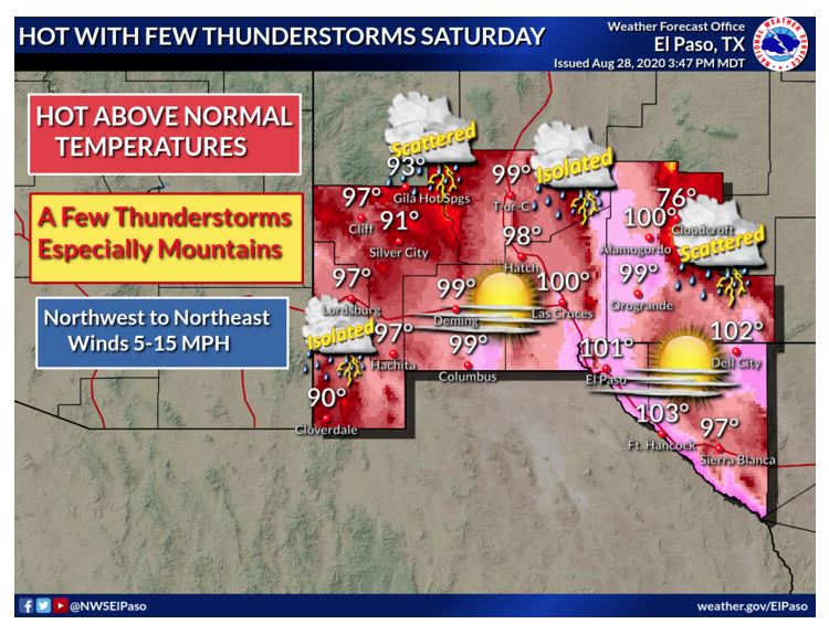 Hot above normal temperatures are forecast across southern New Mexico