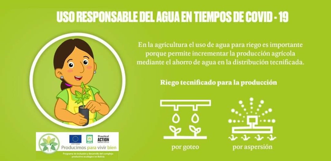 ProdEcologicBol's tweet photo. En este tiempo de pandemia es importante recordar el uso responsable del agua. Es por eso que desde #AOPEB les incentivados a cuidar este líquido elemento indispensable para todas y todos nosotros.
#PracticalAction #Producción_Agroecológica #UE #Producimos_Para_Vivir_Bien https://t.co/Q23PAxgv3s
